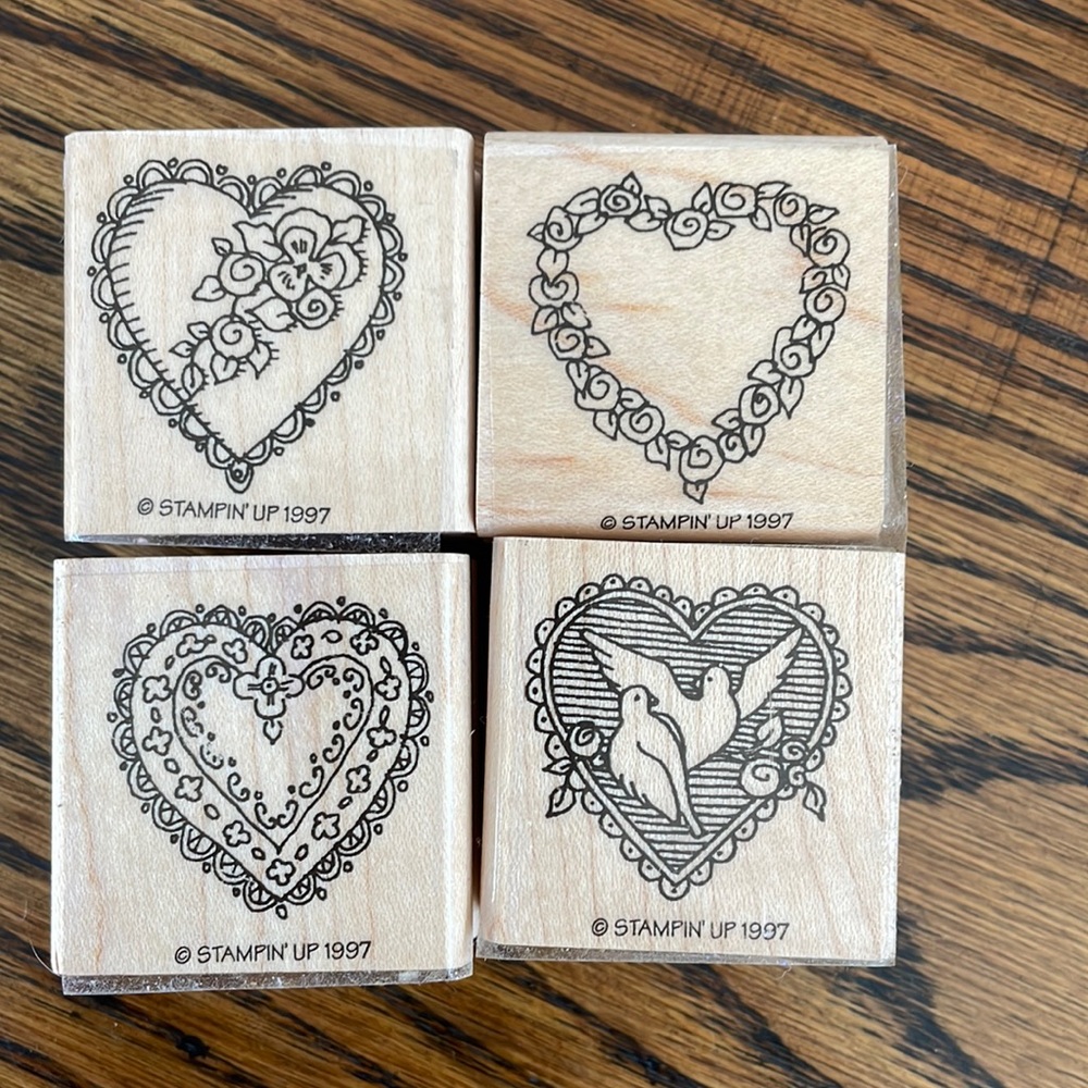 Mini hearts rubber stamp set of 4